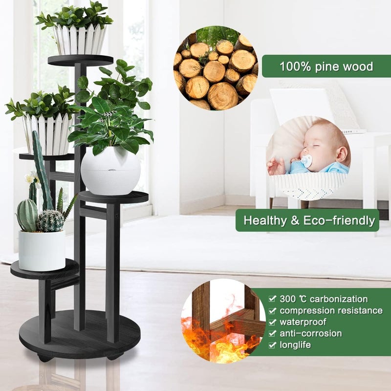 GEEBOBO 5 Tiered Tall Plant Stand for Indoor, Wood Plant Shelf Corner Display Rack, Multi-tier Planter Pot Holder Flower Stand for Living Room Balcony Garden Patio (Black) - Image 4